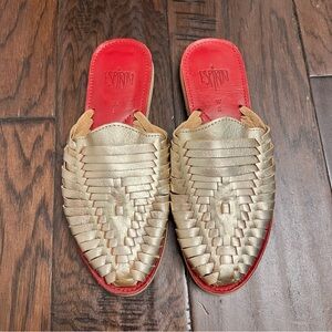 Espirit Gold and Red Woven Slip-On Shoes